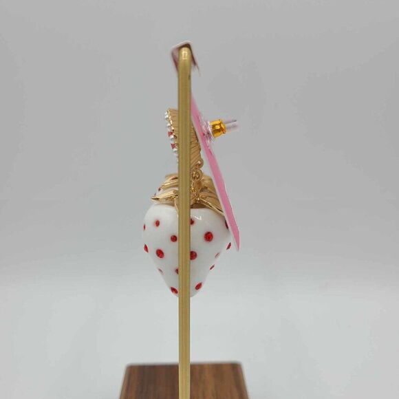 Betsey Johnson White Red Enamel Strawberry Red Crystal Earrings NWT! - Picture 3 of 8